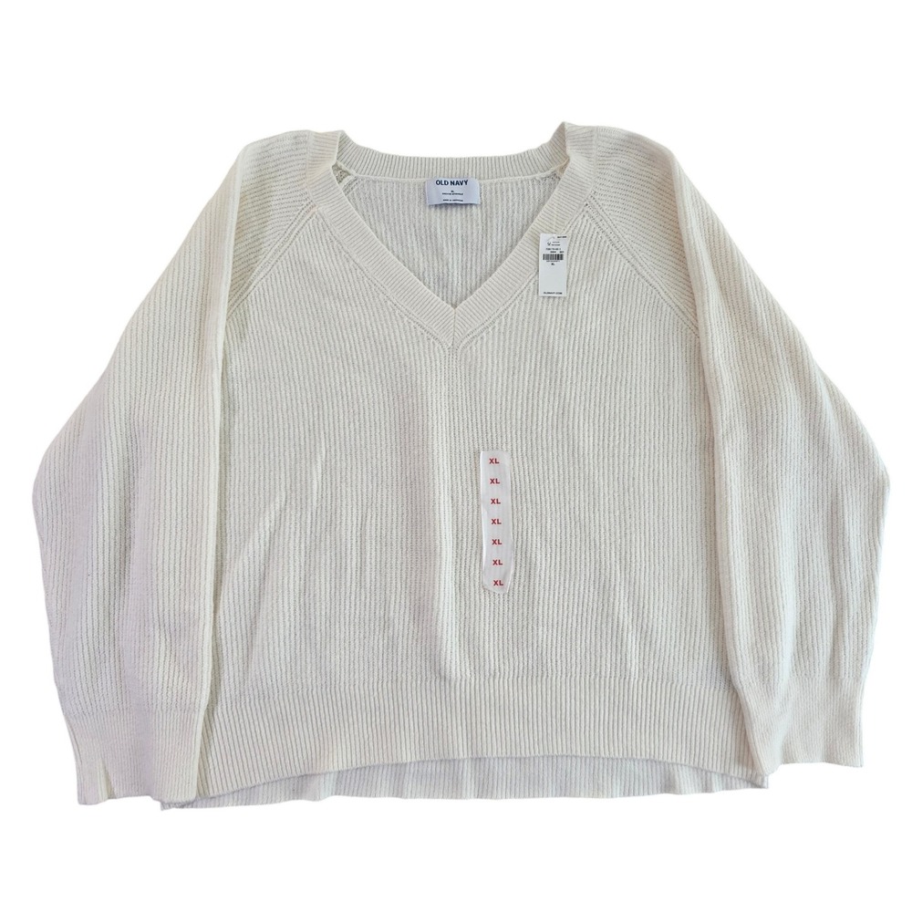 Old Navy Mens XL V-Neck Rib-Knit Sweater Cream White S/726172-02 Creme de la Cr